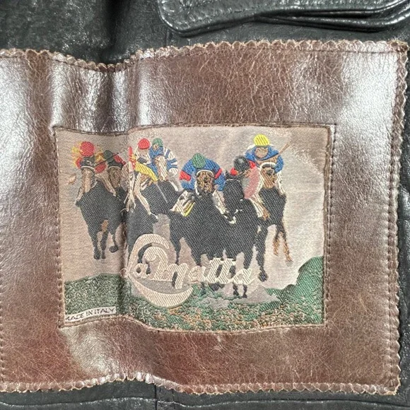La Matta Vintage Leather Bomber Jacket Double Breasted Sheepskin Italy Patch 80s